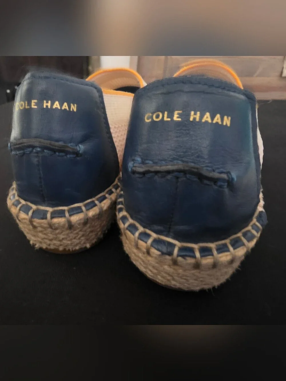 Cole Haan Cream Espadrilles with Blue Toe and Yellow Trim